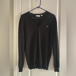 NWT Lacoste Black 100% Cotton Women's V-Neck Sweater SZ 10 Long Sleeve Chic